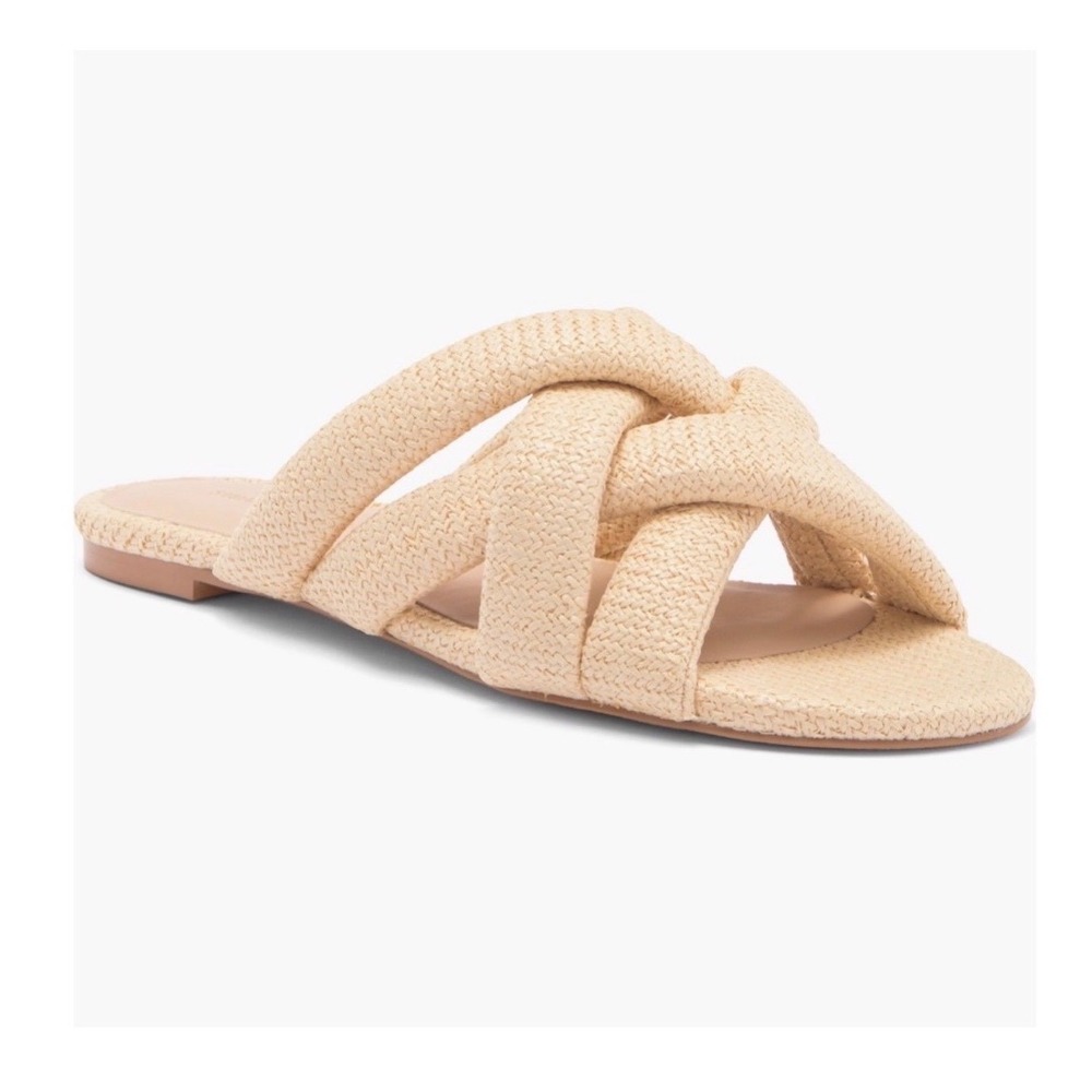 Stuart Weitzman Natural Crossover Herringbone Raffia Slide Sandal‎ Size 9